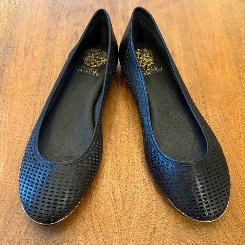 Vince Camuto NWT Black Leather "Caya" Flats -- Women's Size 8-1/2M